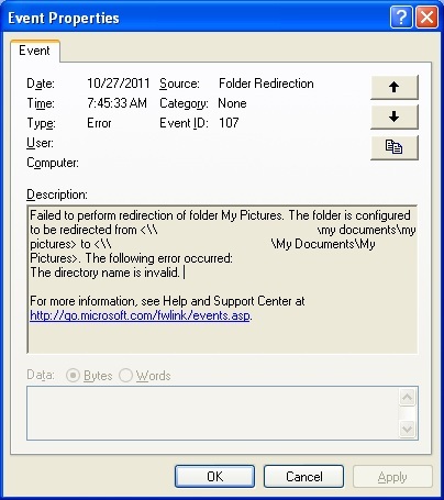 Folder Redirection Even ID 107